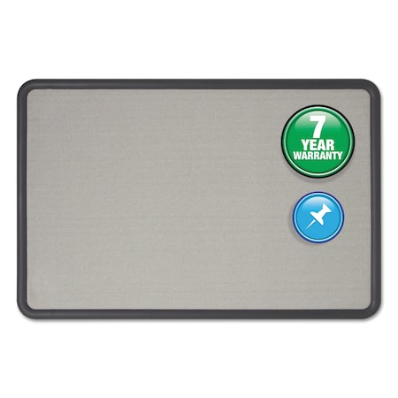 Quartet Contour Fabric Bulletin Board, 36 x 24, Gray Surface, Black Plastic Frame 7693G